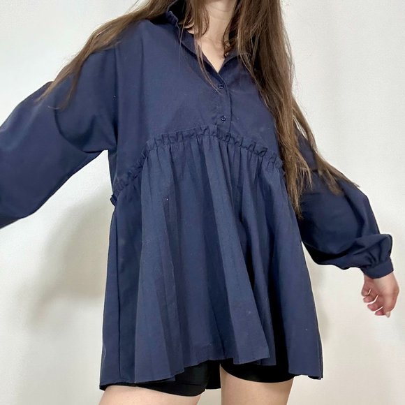 *Zara Peplum Navy Long Sleeve Blouse - Picture 3 of 9